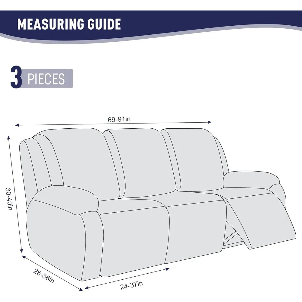 Furniture Recliner Sofa Slipcovers, Stripe Jacquard, (3 Seater, Dark Blue)
